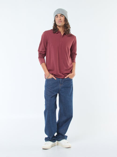 Polo en maille piquée à manches longues uni - Kiabi