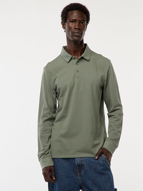 Polo en maille piquée à manches longues uni - Kiabi
