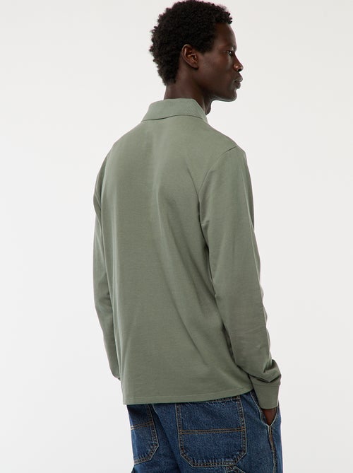 Polo en maille piquée à manches longues uni - Kiabi