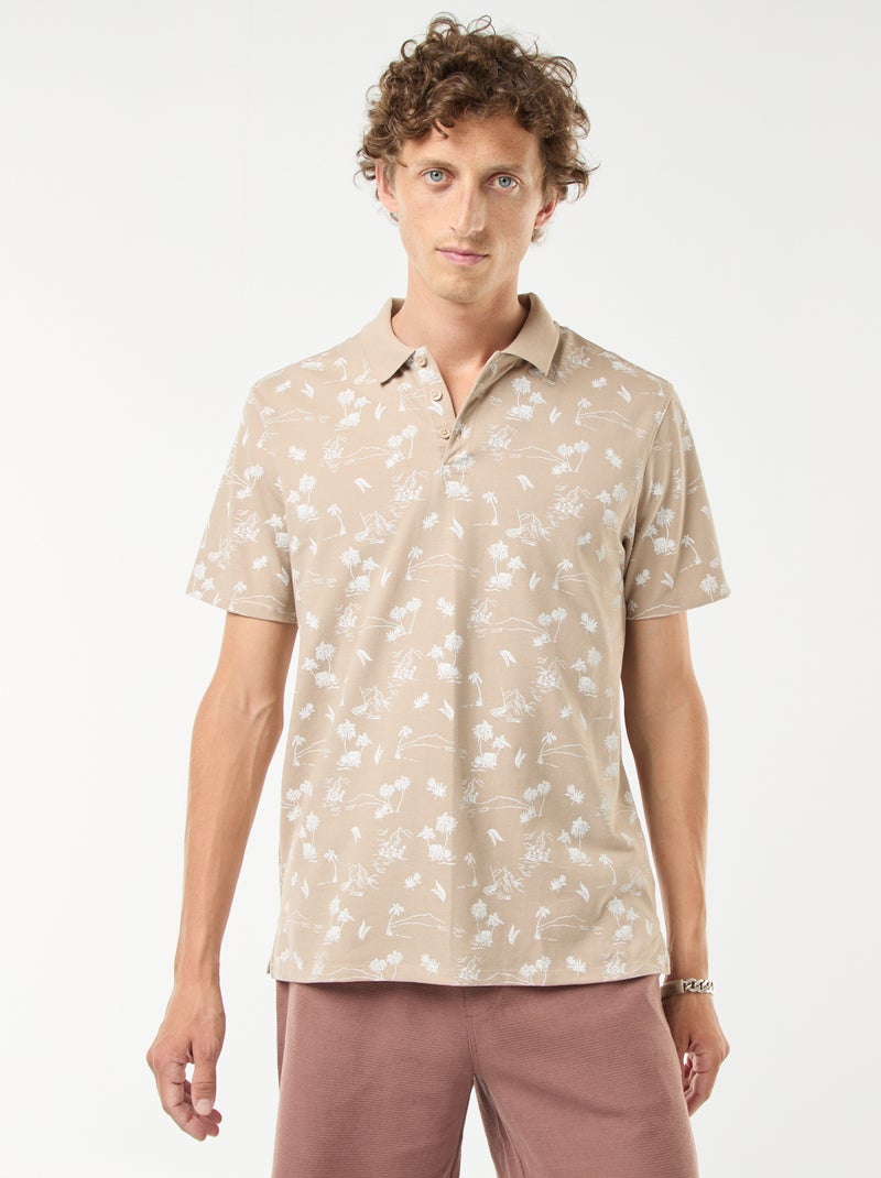 Polo en maille piquée avec motif all-over Beige - Kiabi