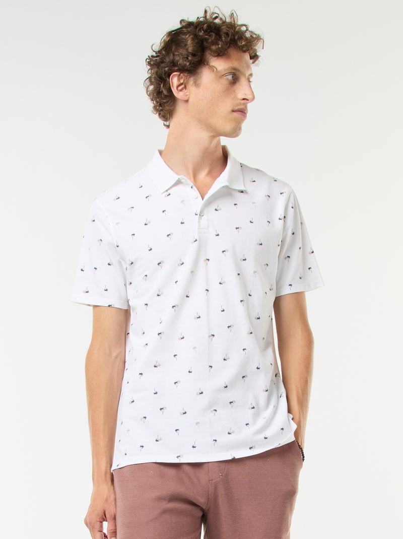 Polo en maille piquée avec motif all-over Blanc - Kiabi