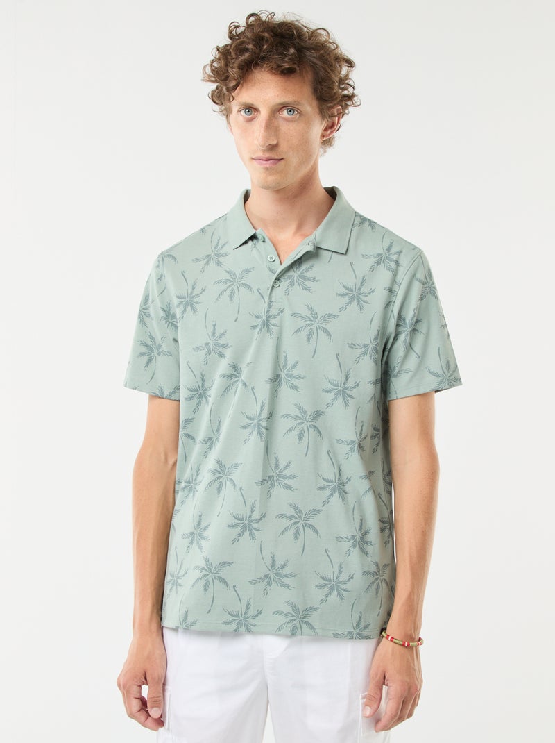 Polo en maille piquée avec motif all-over Bleu - Kiabi