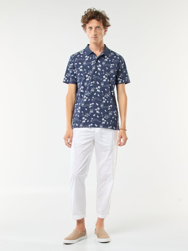 Polo en maille piquée avec motif all-over Noir - Kiabi