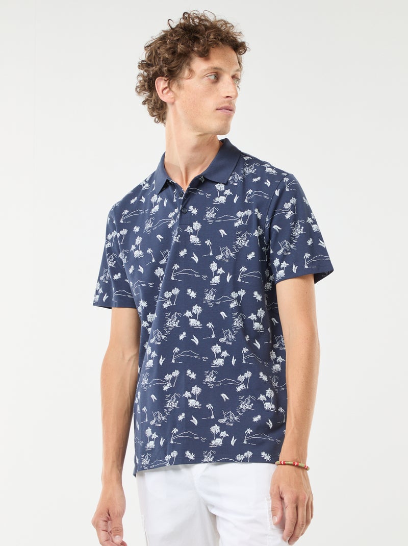 Polo en maille piquée avec motif all-over Noir - Kiabi