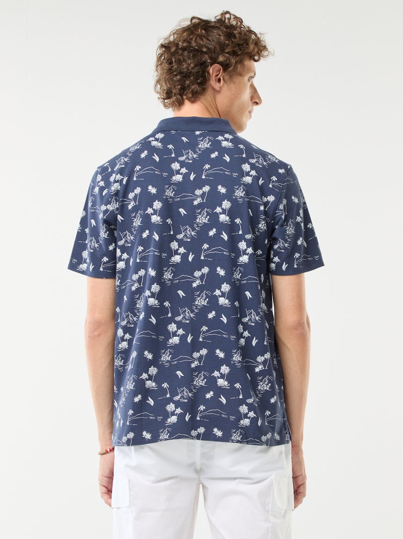 Polo en maille piquée avec motif all-over Noir - Kiabi