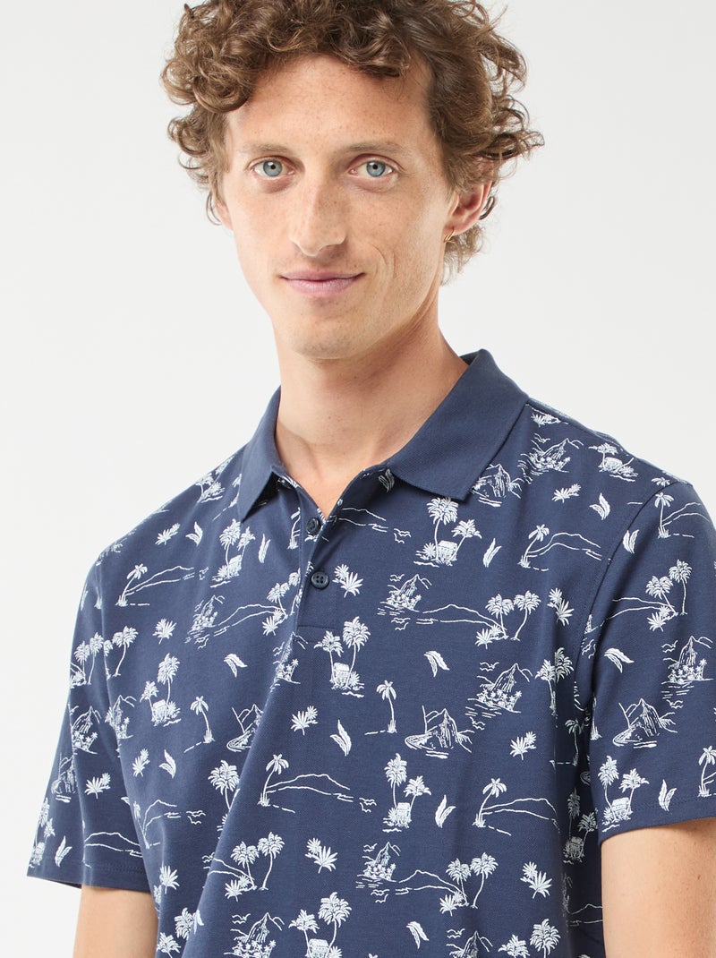 Polo en maille piquée avec motif all-over Noir - Kiabi