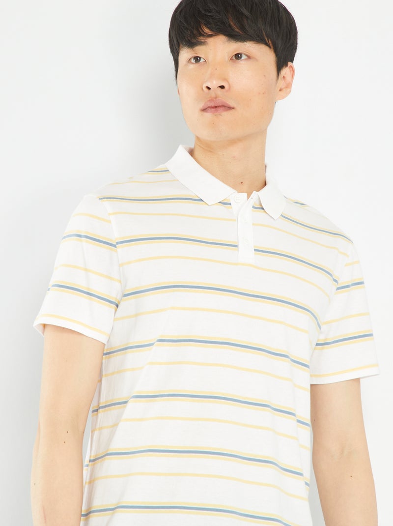 Polo en maille piquée Blanc/jaune - Kiabi