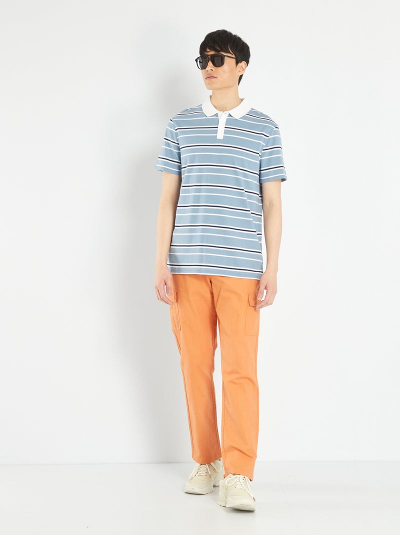 Polo en maille piquée bleu denim - Kiabi