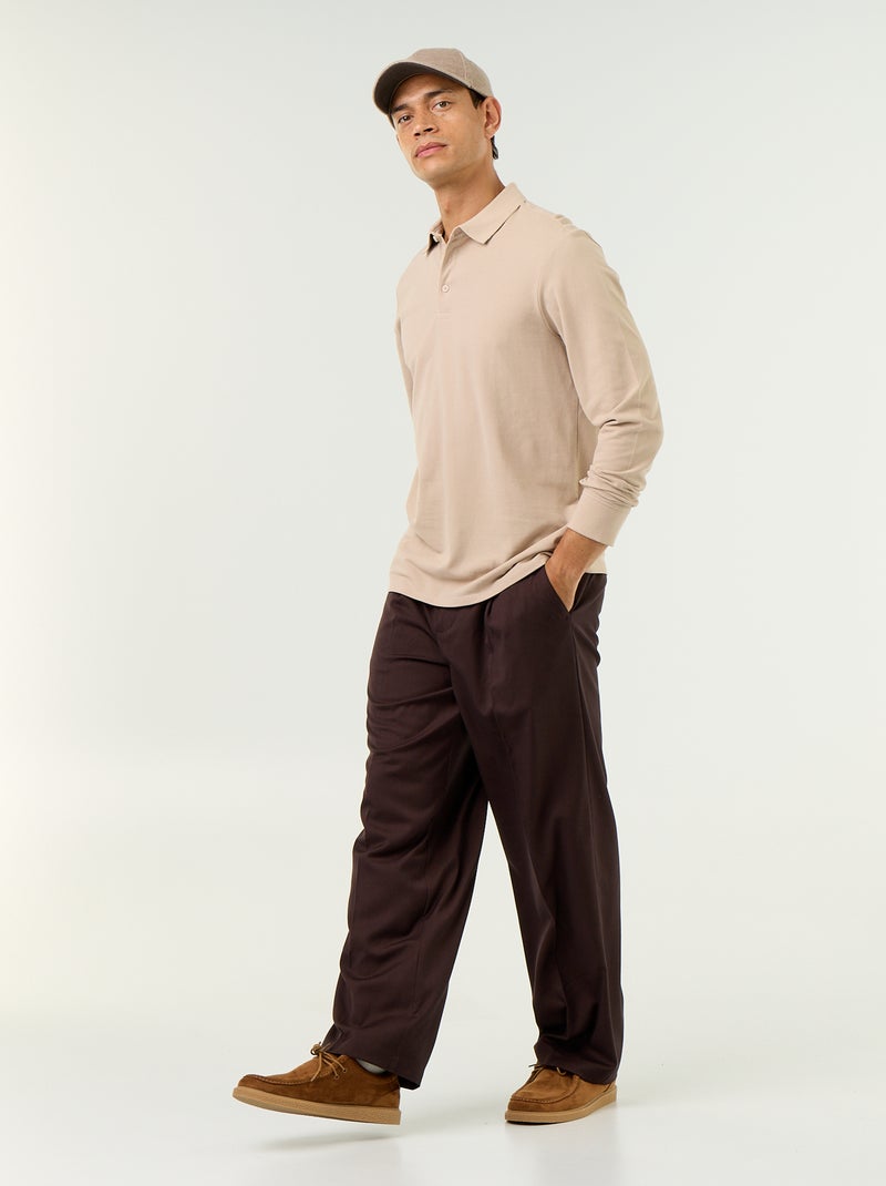 Polo en maille piquée manches longues Beige - Kiabi