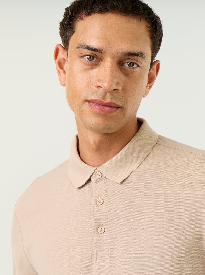 Polo en maille piquée manches longues Beige - Kiabi