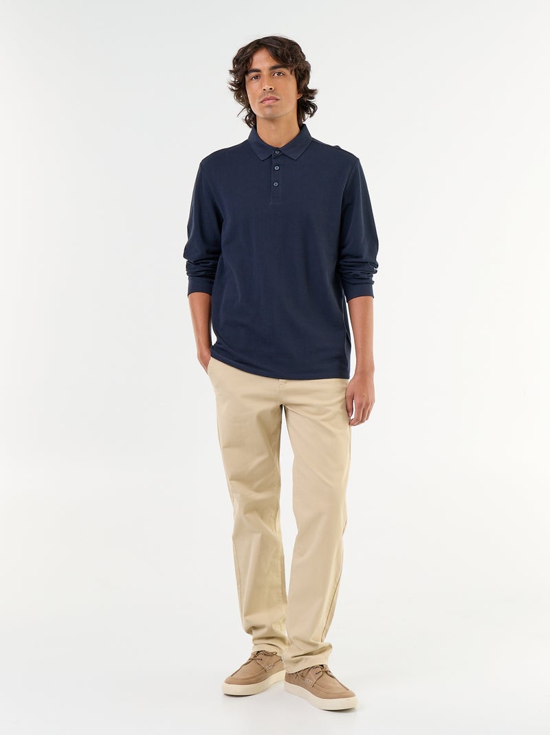 Polo en maille piquée manches longues Bleu - Kiabi