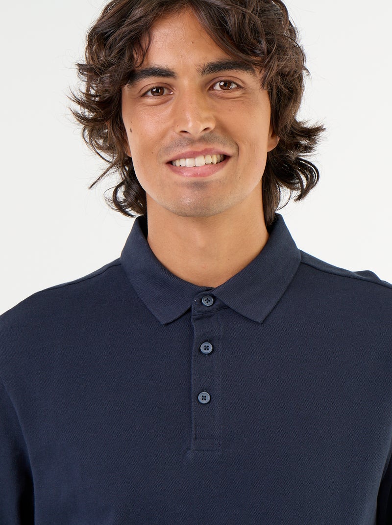 Polo en maille piquée manches longues Bleu - Kiabi