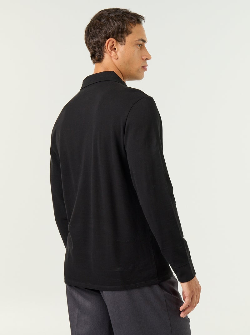 Polo en maille piquée manches longues Noir - Kiabi