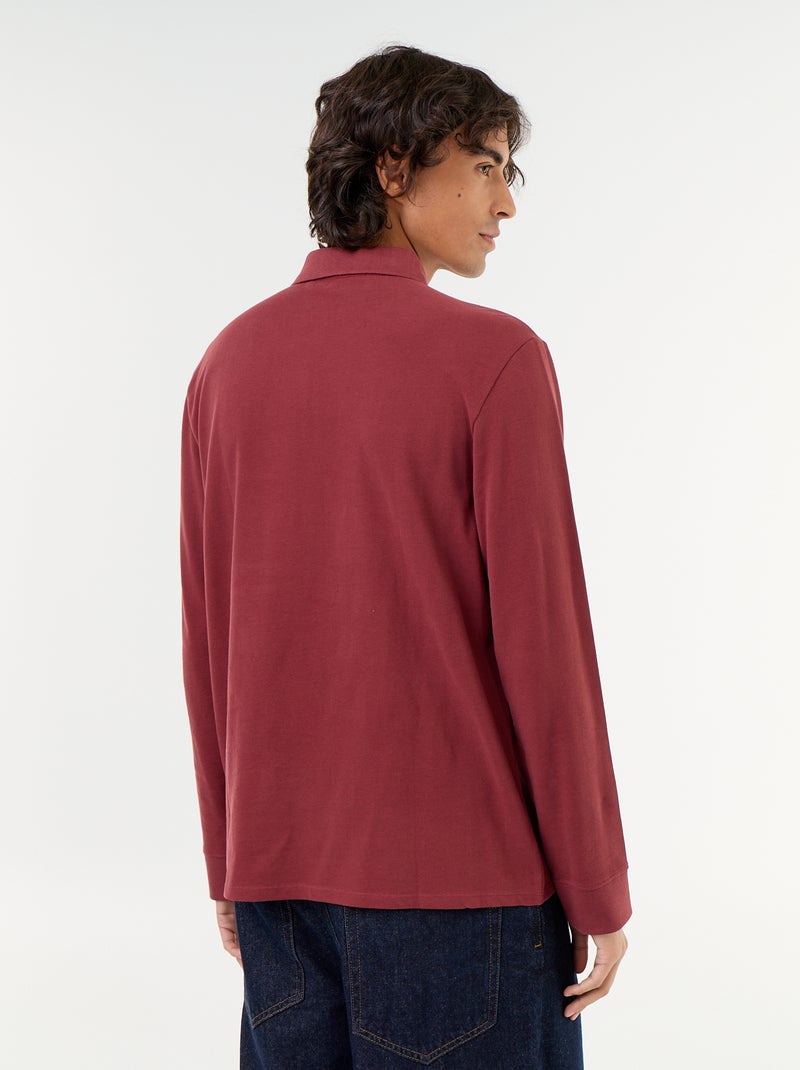 Polo en maille piquée manches longues Rouge - Kiabi
