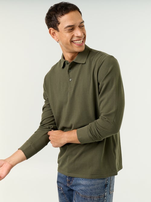 Polo en maille piquée manches longues - Kiabi