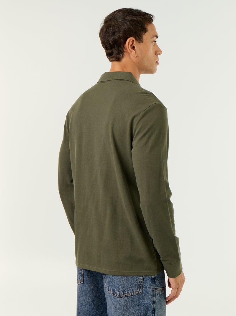 Polo en maille piquée manches longues Vert - Kiabi