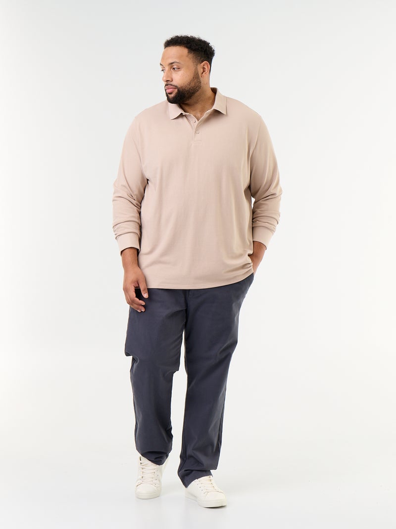 Polo en maille piquet manches longues Beige - Kiabi