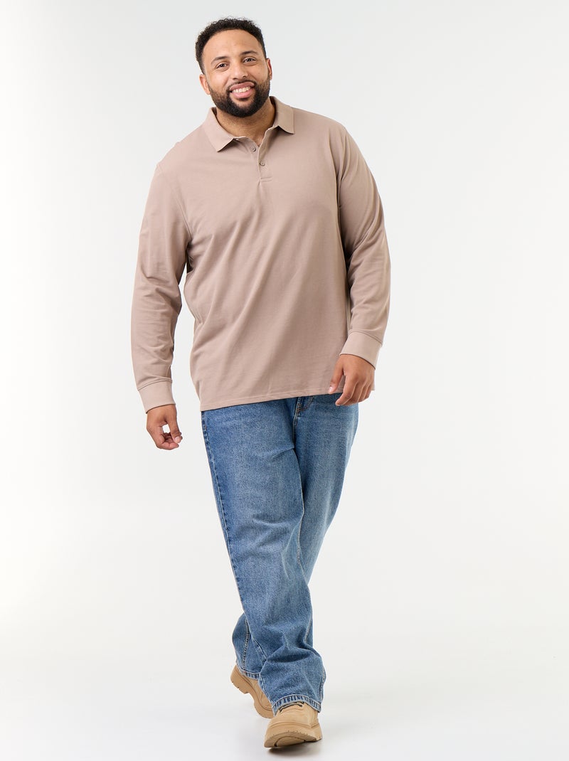 Polo en maille piquet manches longues Beige - Kiabi
