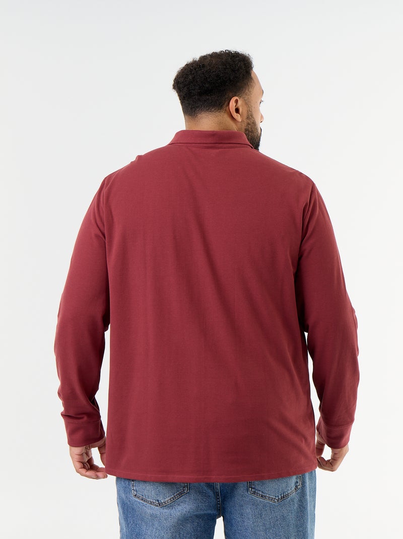 Polo en maille piquet manches longues Rouge - Kiabi