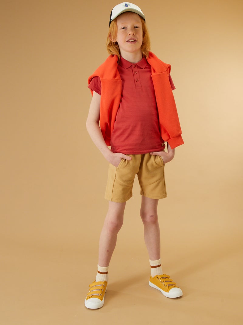 Polo en maille relief Rouge - Kiabi