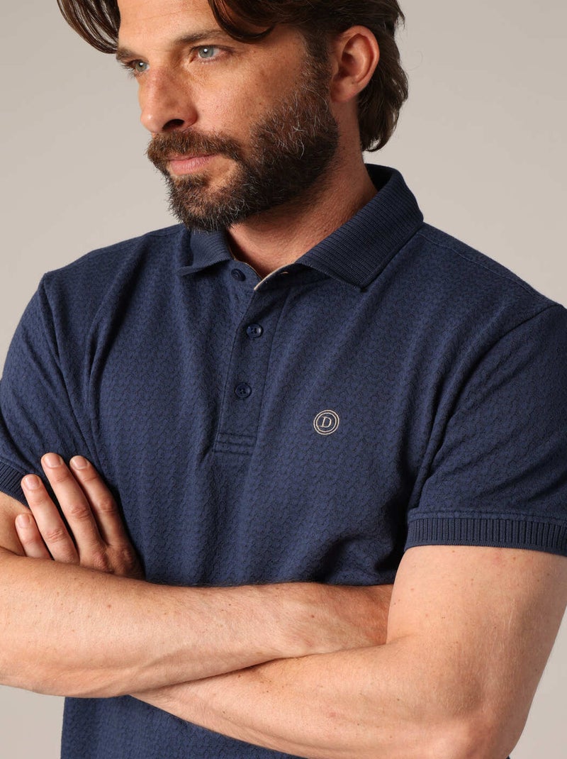 Polo en maille texturée avec col côtelé 'Deeluxe' Bleu marine - Kiabi