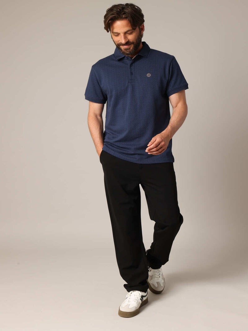 Polo en maille texturée avec col côtelé 'Deeluxe' Bleu marine - Kiabi