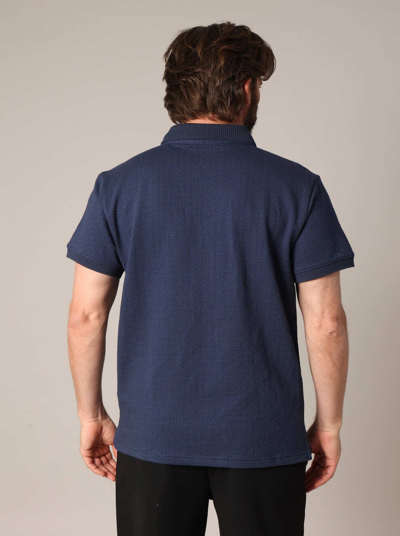Polo en maille texturée avec col côtelé 'Deeluxe' Bleu marine - Kiabi
