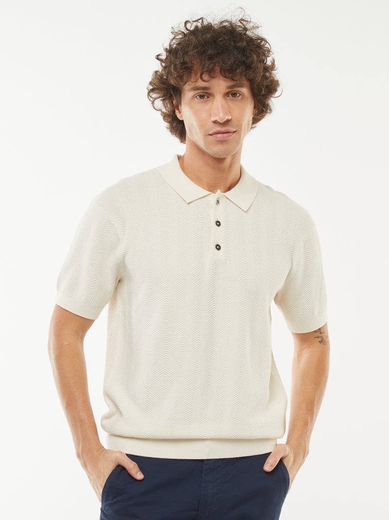 Polo en maille tricot  à manches courtes Blanc - Kiabi