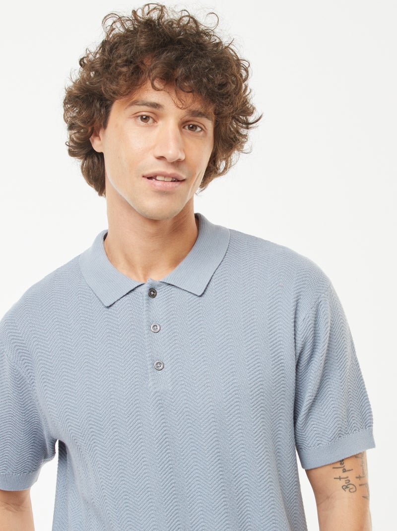 Polo en maille tricot  à manches courtes Bleu - Kiabi