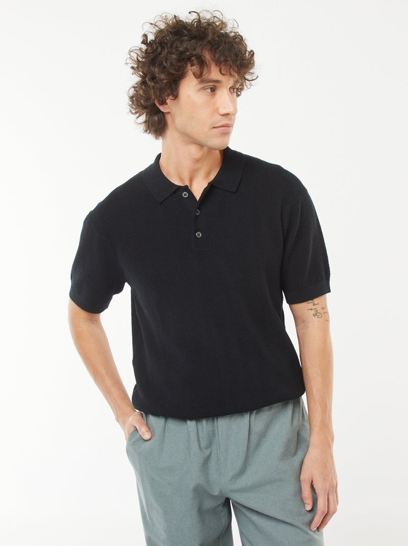 Polo en maille tricot  à manches courtes noir - Kiabi