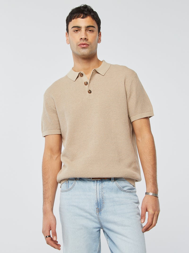 Polo en maille tricot Beige - Kiabi