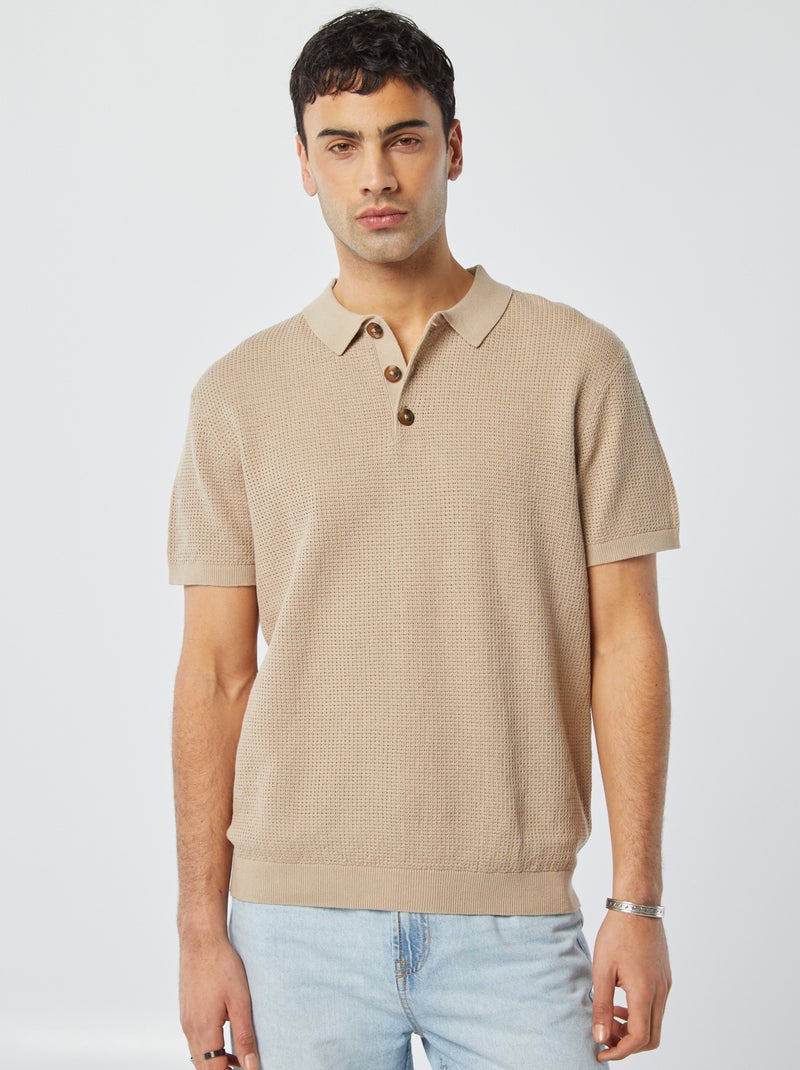 Polo en maille tricot Beige - Kiabi