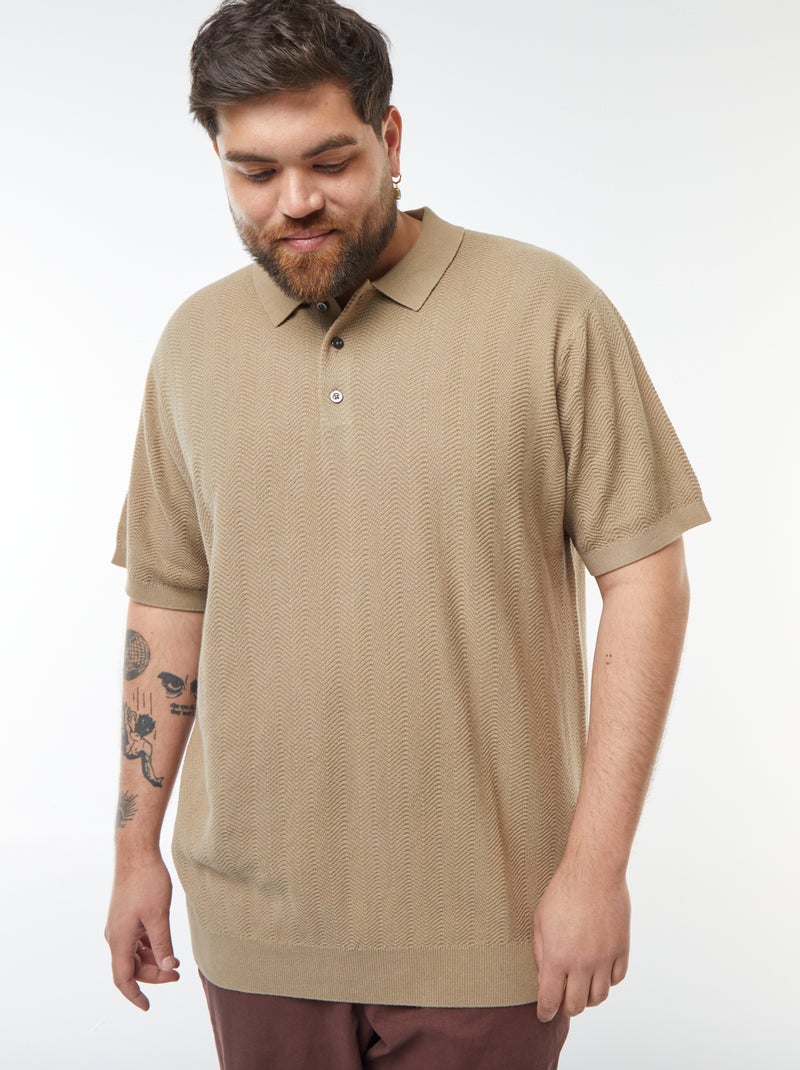 Polo en maille tricot manches courtes Beige - Kiabi