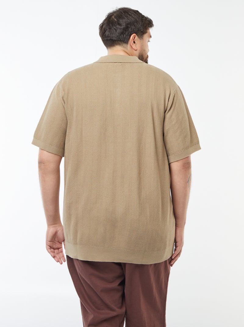 Polo en maille tricot manches courtes Beige - Kiabi