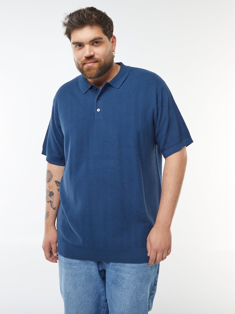 Polo en maille tricot manches courtes Bleu - Kiabi