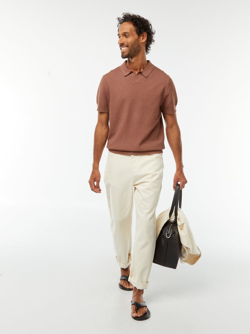 Polo en maille tricot manches courtes Marron - Kiabi