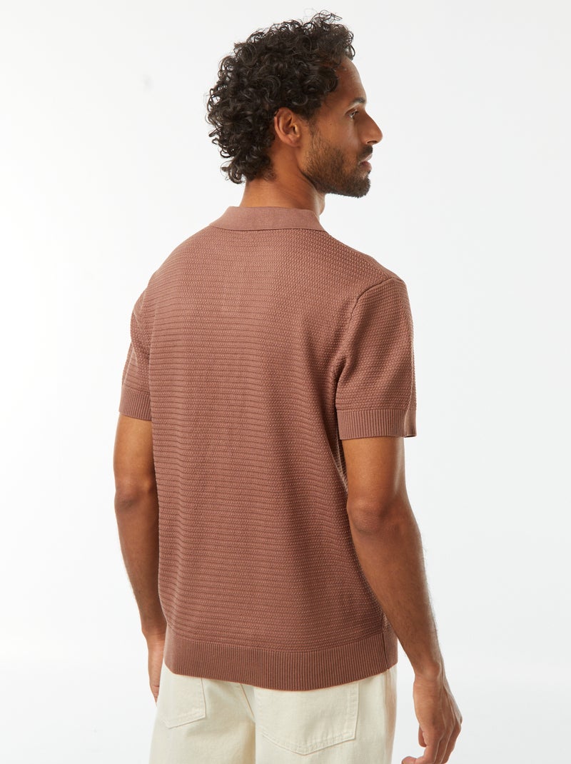 Polo en maille tricot manches courtes Marron - Kiabi