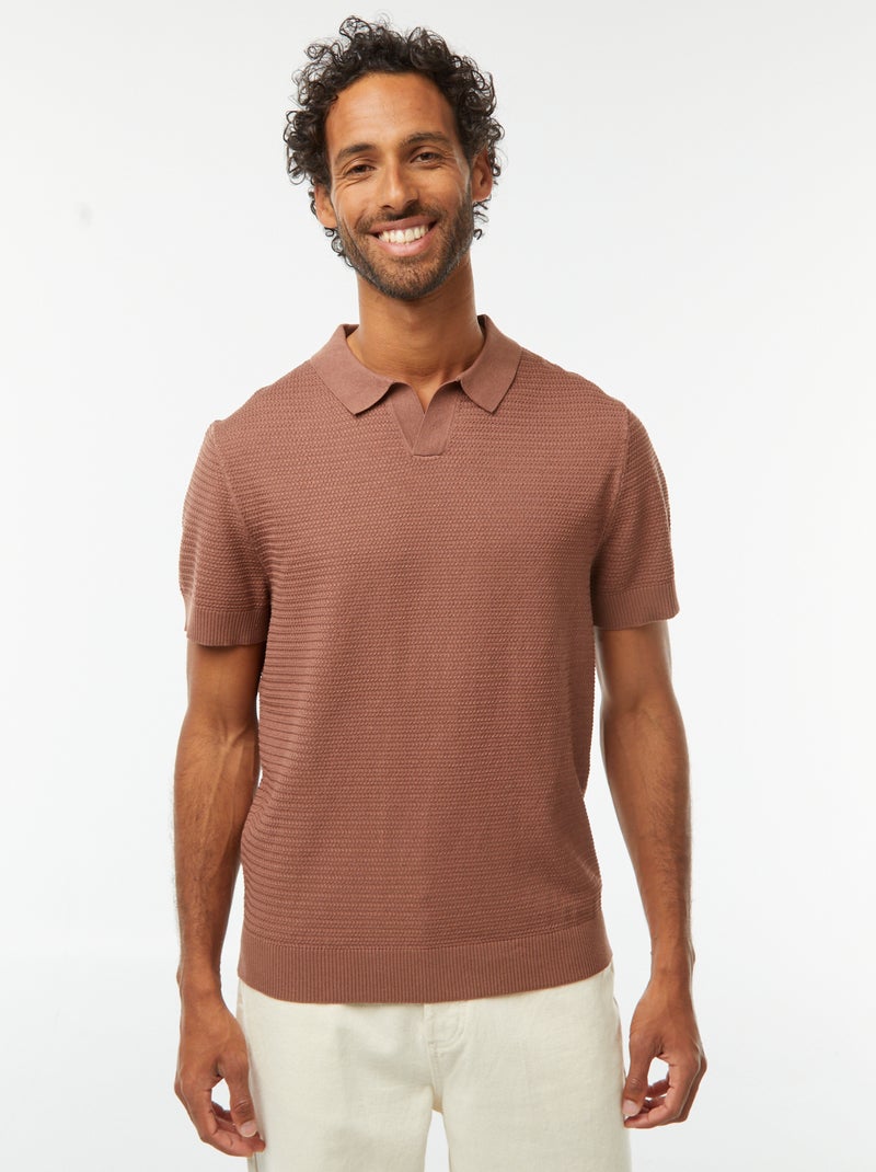 Polo en maille tricot manches courtes Marron - Kiabi