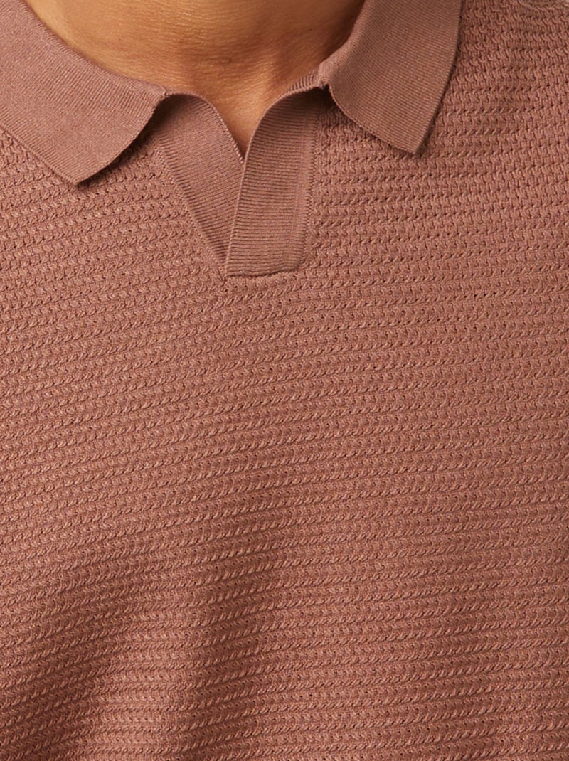 Polo en maille tricot manches courtes Marron - Kiabi