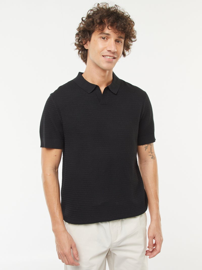 Polo en maille tricot manches courtes noir - Kiabi