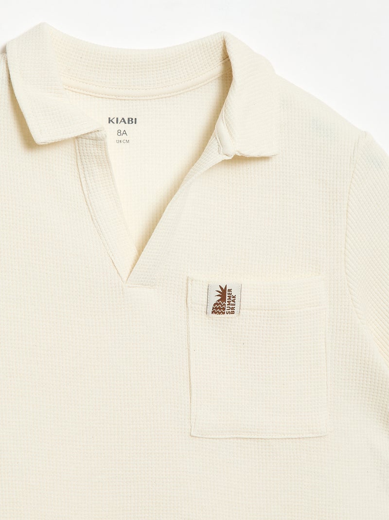 Polo en matière en nid d'abeilles Blanc - Kiabi