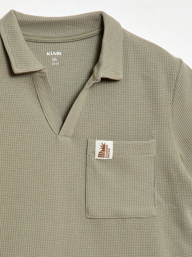 Polo en matière en nid d'abeilles Vert - Kiabi