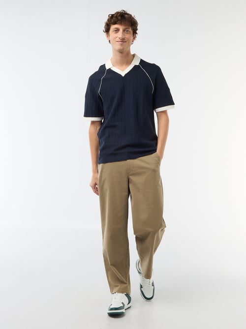 Polo en matière fantaisie col polo sans boutons - Kiabi