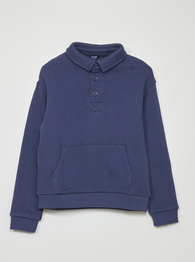 Polo en molleton avec poche kangourou bleu noir - Kiabi