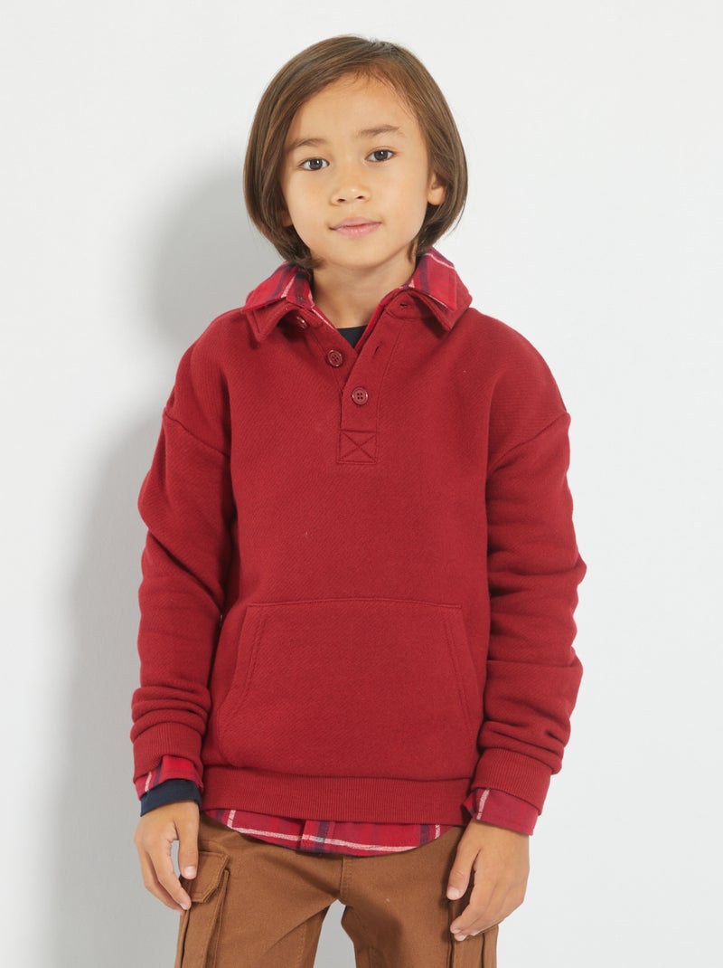 Polo en molleton avec poche kangourou rouge bordeaux - Kiabi