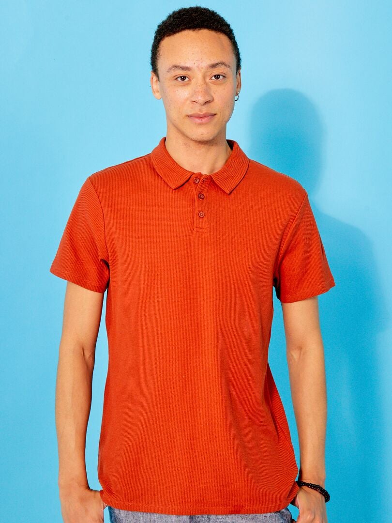 Polo en nid d'abeille uni marron - Kiabi