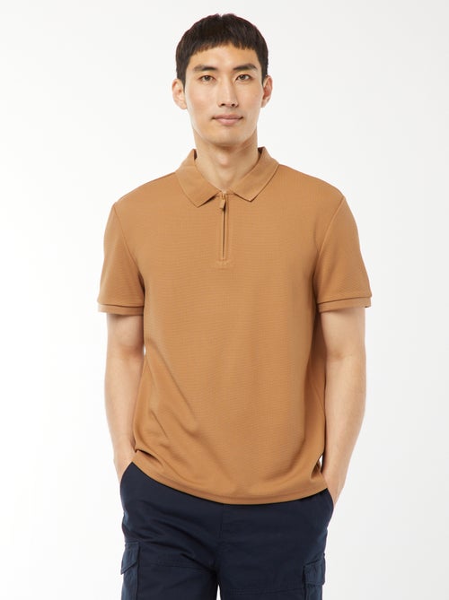 Polo en nid d'abeilles et col zippé - Kiabi
