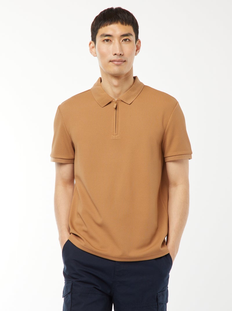 Polo en nid d'abeilles et col zippé BEIGE - Kiabi