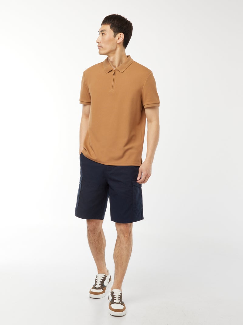 Polo en nid d'abeilles et col zippé BEIGE - Kiabi