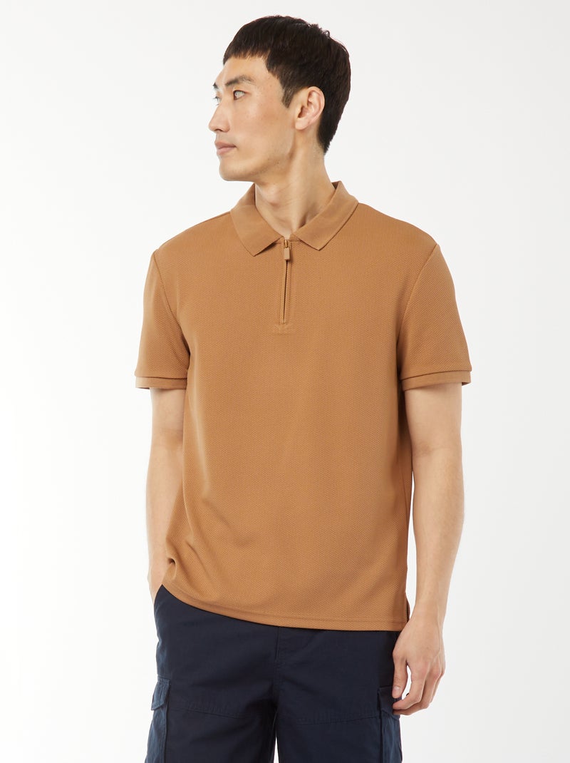 Polo en nid d'abeilles et col zippé BEIGE - Kiabi